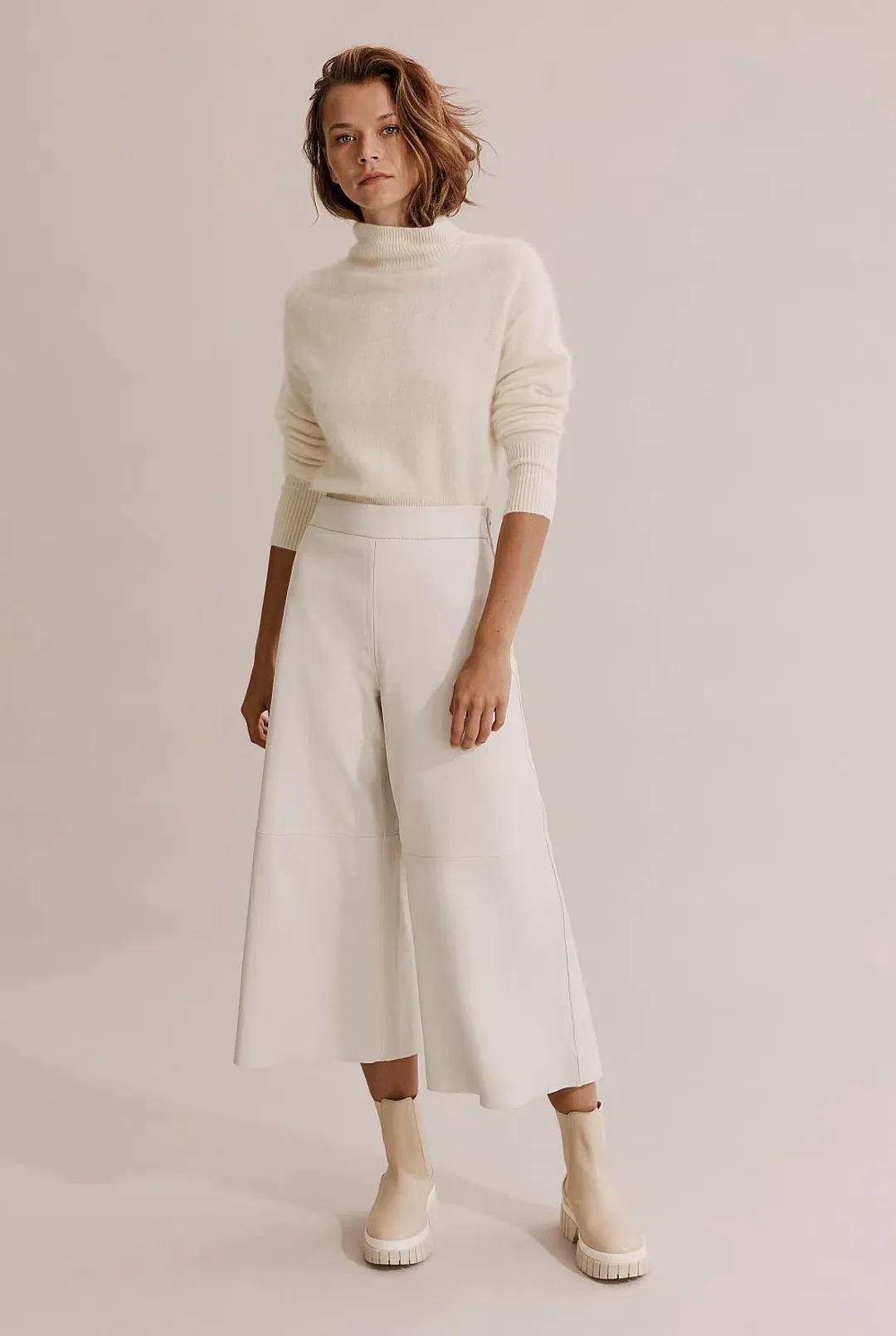 Country Road Luxurious White Leather Culotte Pants Size AU 10 for rent on The Volte - main image