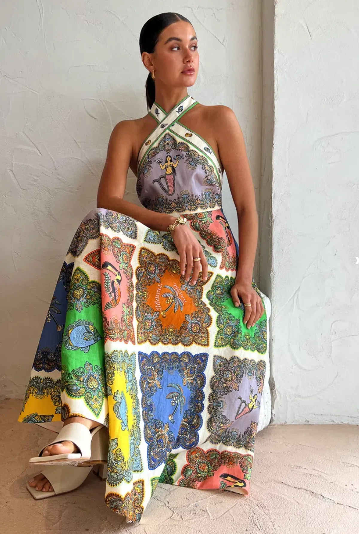 Alemais Trippy Troppo Halter Midi Dress Multi Print Size 8 - Image 3