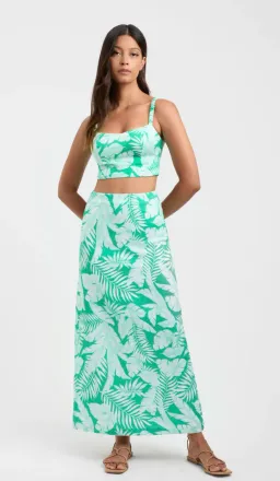 Kookai Justine Maxi Skirt and Top Set Green Print Size 6 for rent on The Volte - image 1