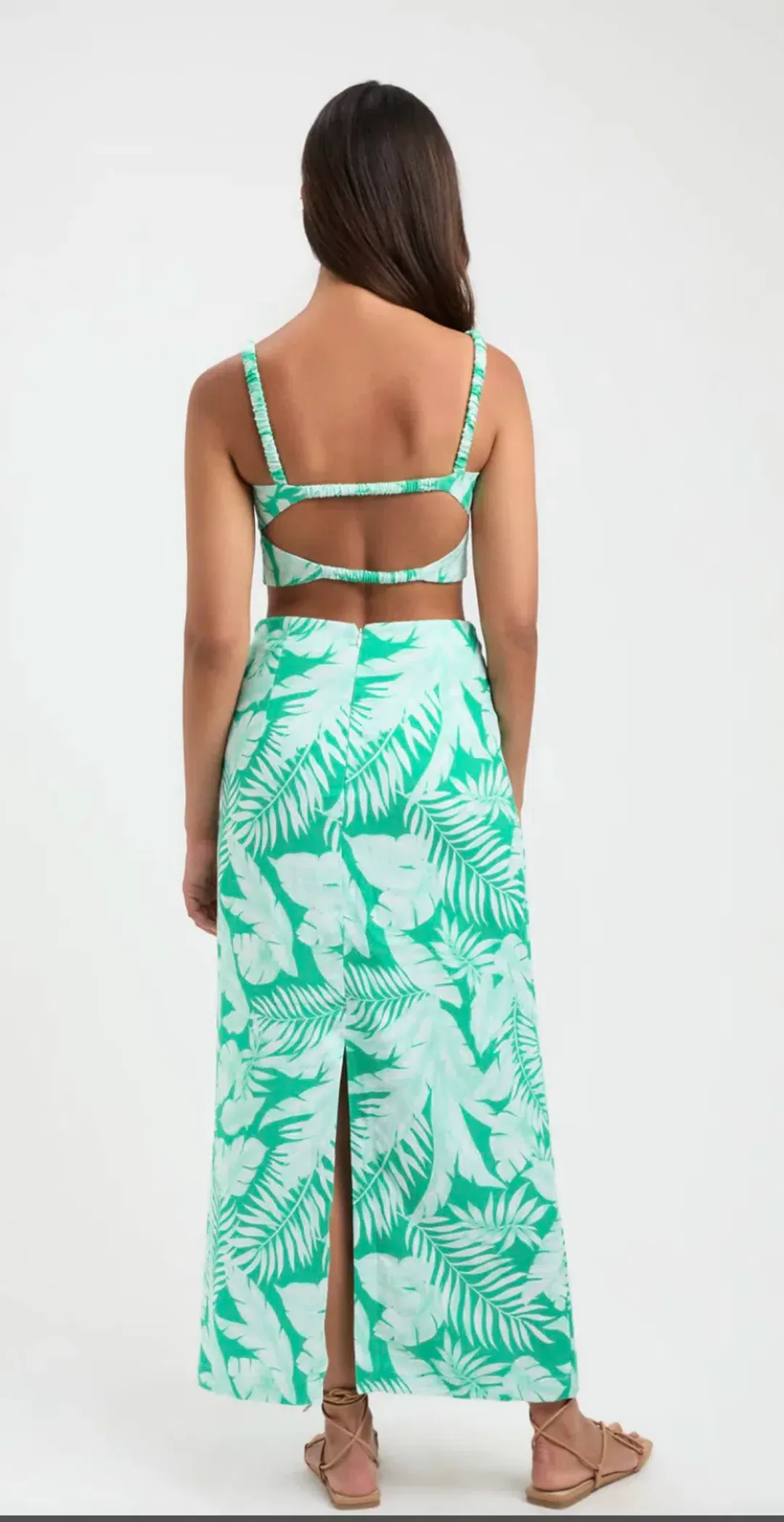 Kookai Justine Maxi Skirt and Top Set Green Print Size 6 for rent on The Volte - main image
