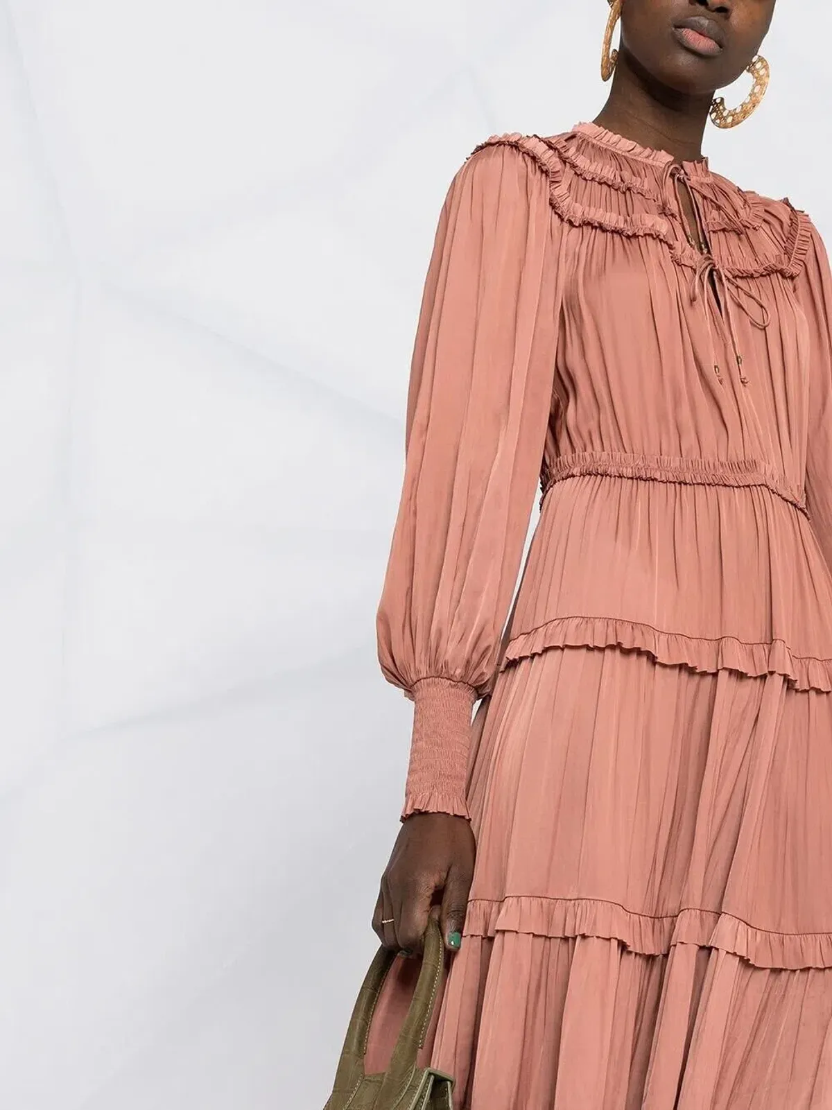 Ulla Johnson Serena Ruffled Satin Midi Dress Copper Pink Size 10 - Image 4
