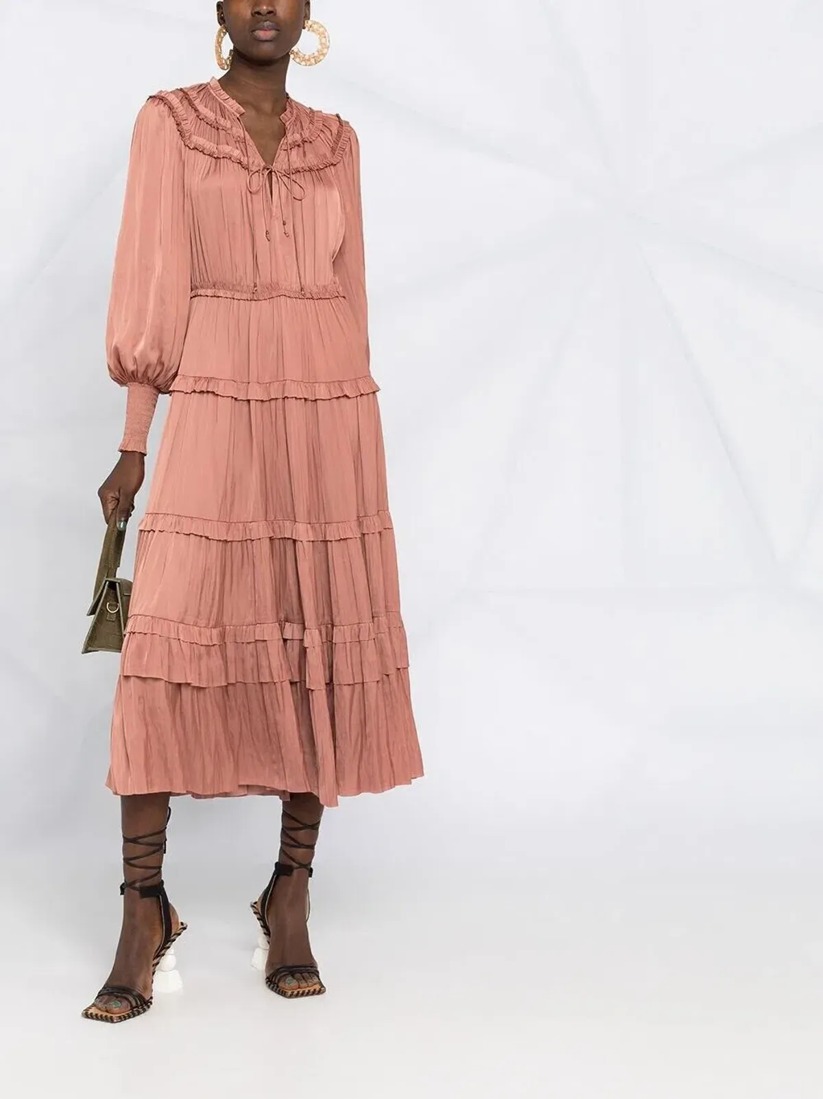Ulla Johnson Serena Ruffled Satin Midi Dress Copper Pink Size 10 - Image 5