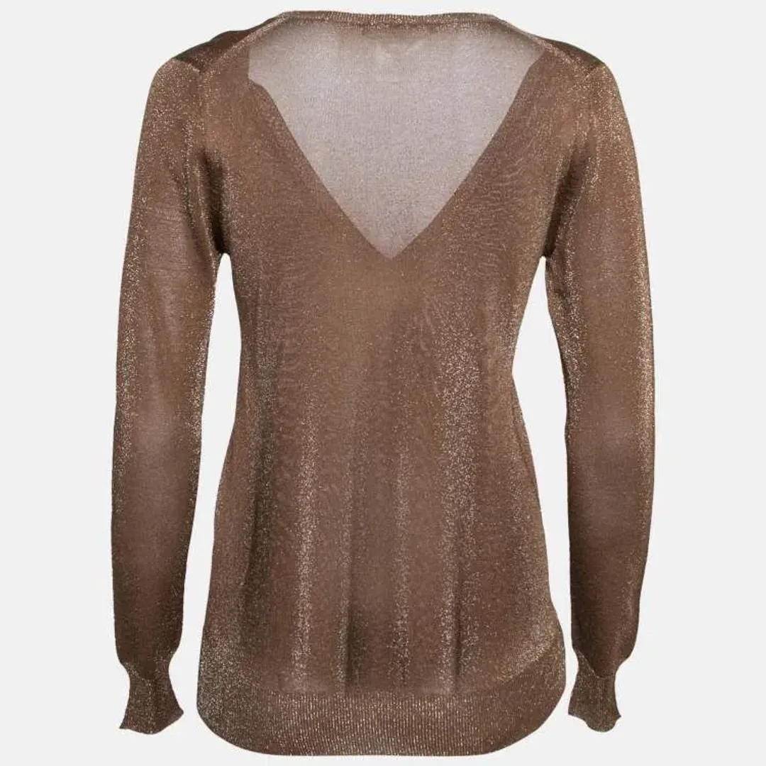 Gucci Lurex Knit V-Neck Sweater in Gold Size 10 for rent on The Volte - main image
