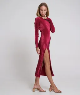 L'idee Soiree Gigi Pleated One Sleeve Cold Shoulder Gown Dress Ruby Red Size 8 / S for rent on The Volte - image 2