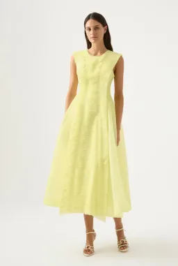 Aje Astrid Pleat Panel Midi Dress Yellow Size 12 for rent on The Volte - image 1