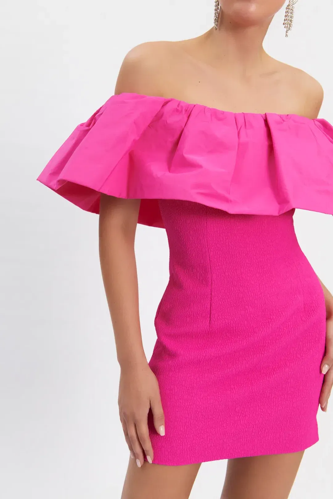 Rebecca Vallance Cecily Off Shoulder Mini Dress Pink Size AU 12 for rent on The Volte - main image