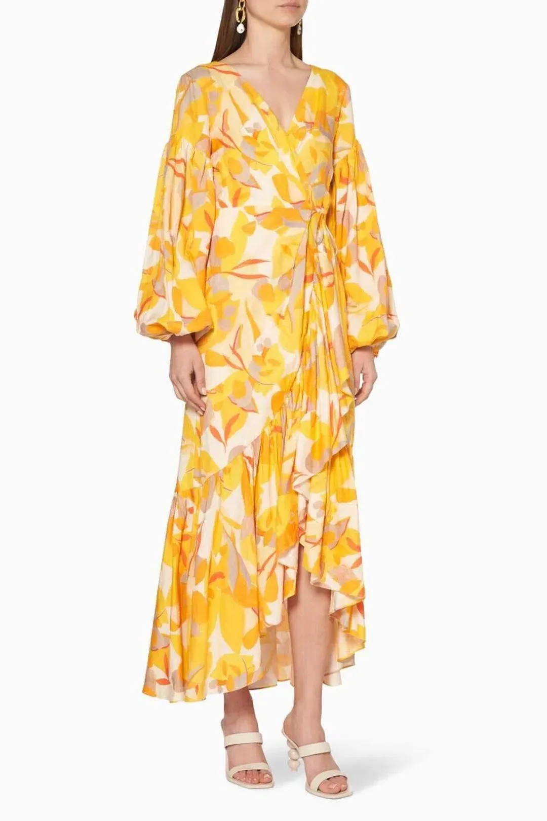 Acler Gallion Midi Dress Yellow Orange Size 10 for rent on The Volte - main image