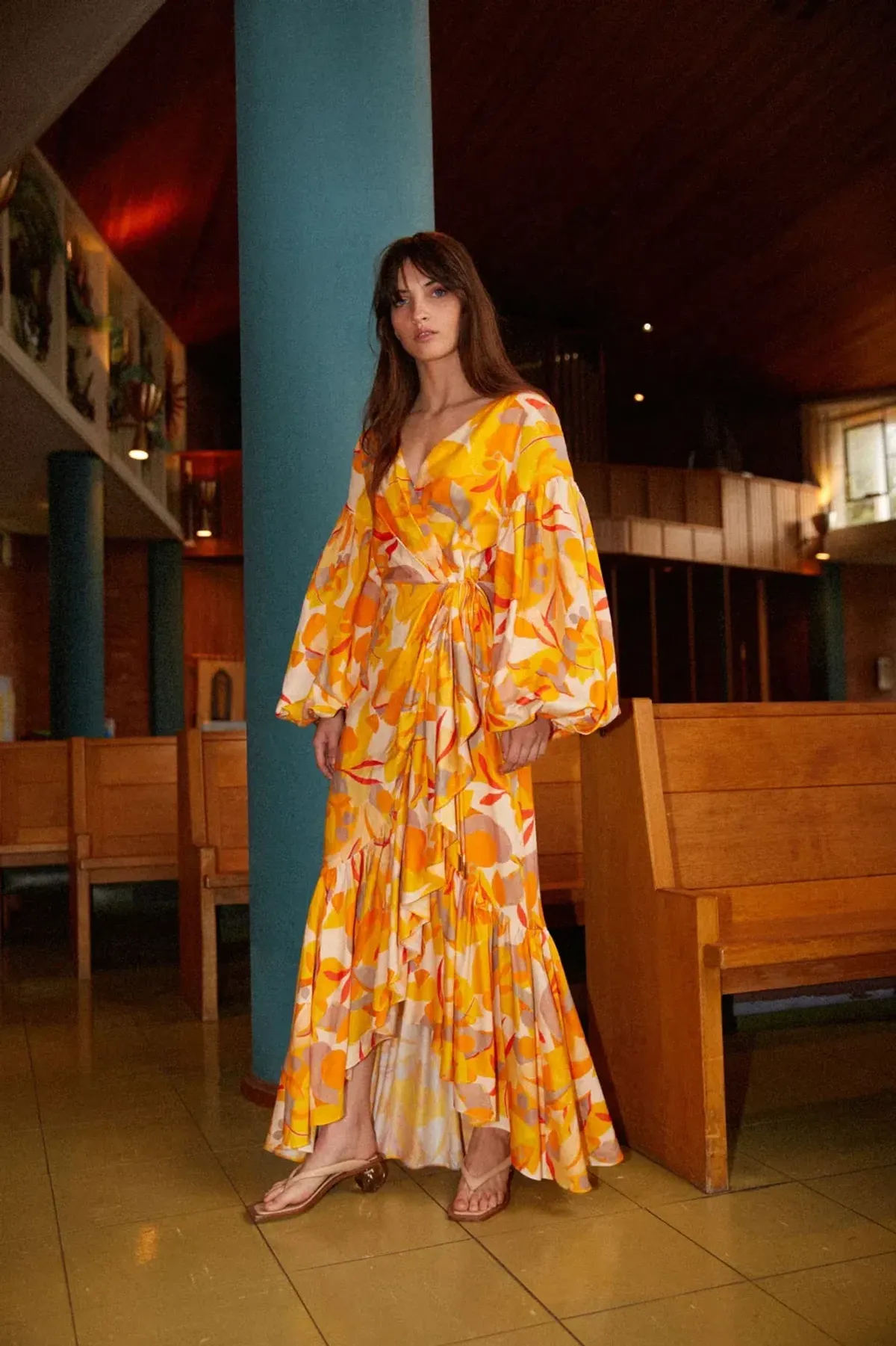 Acler Gallion Midi Dress Yellow Orange Size 10 for rent on The Volte - main image