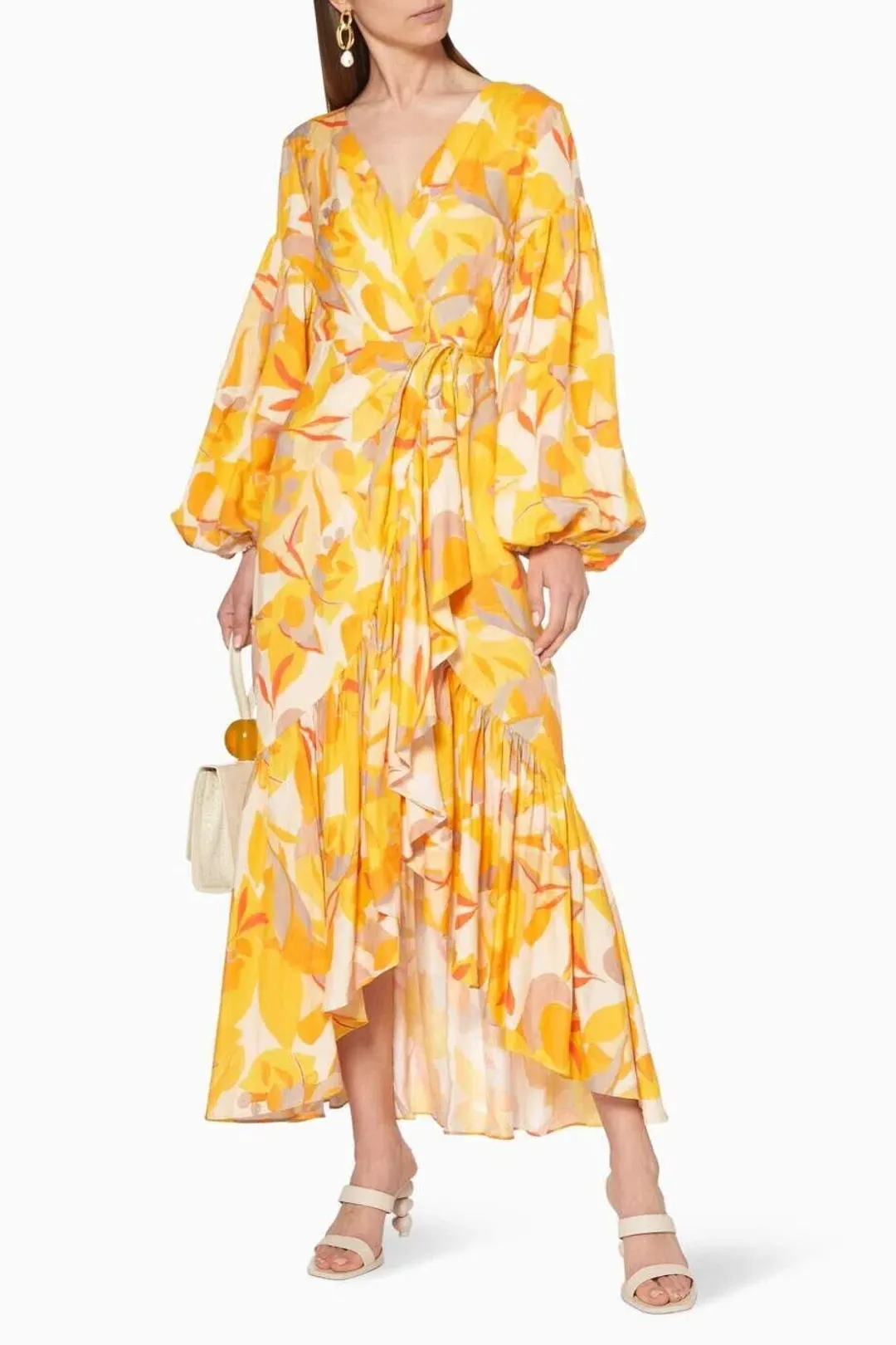 Acler Gallion Midi Dress Yellow Orange Size 10 for rent on The Volte - main image