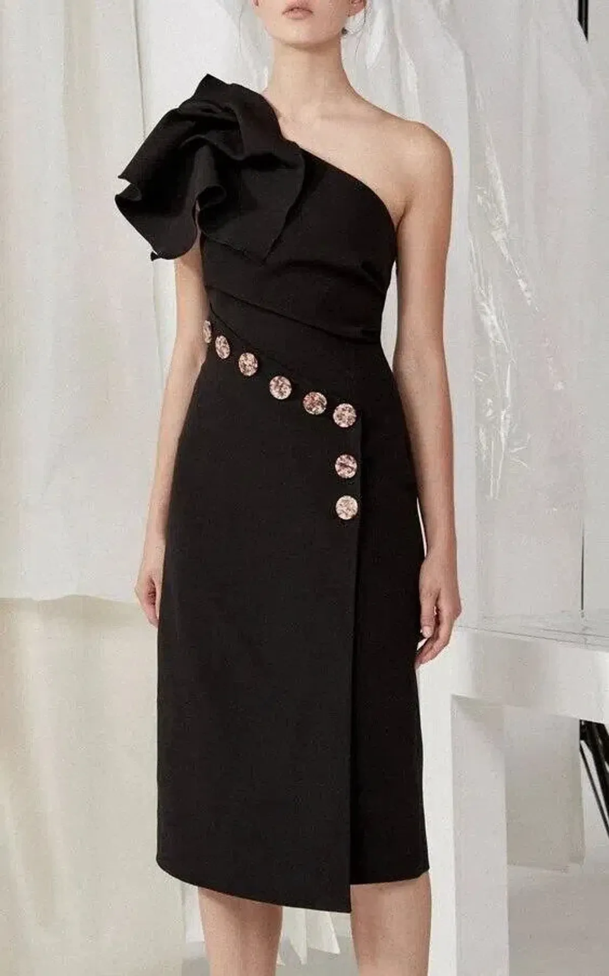 Acler Lynch One Shoulder Midi Dress Black Size 10 - Image 2