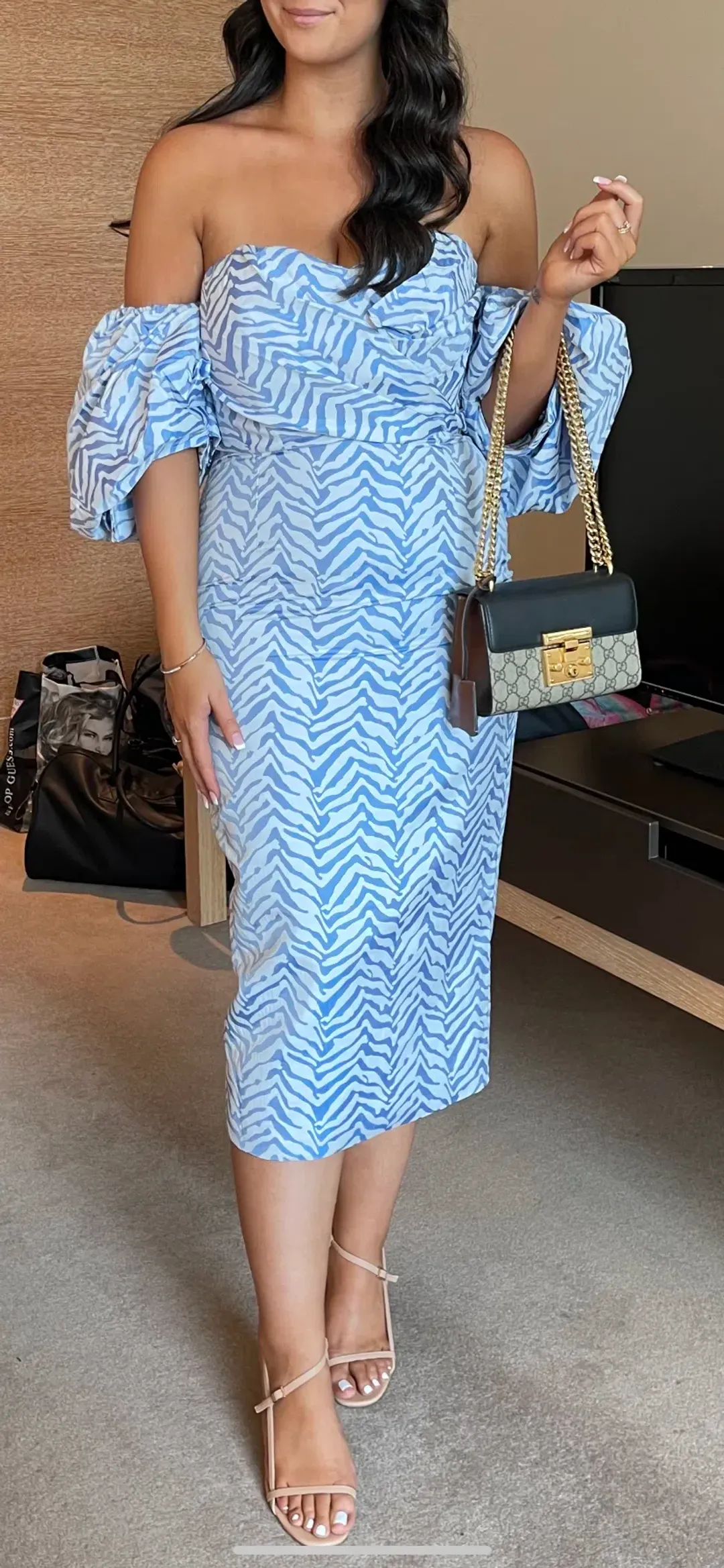 Eliya The Label Amalfi Striped Midi Dress Blue/White Size 12 for rent on The Volte - main image