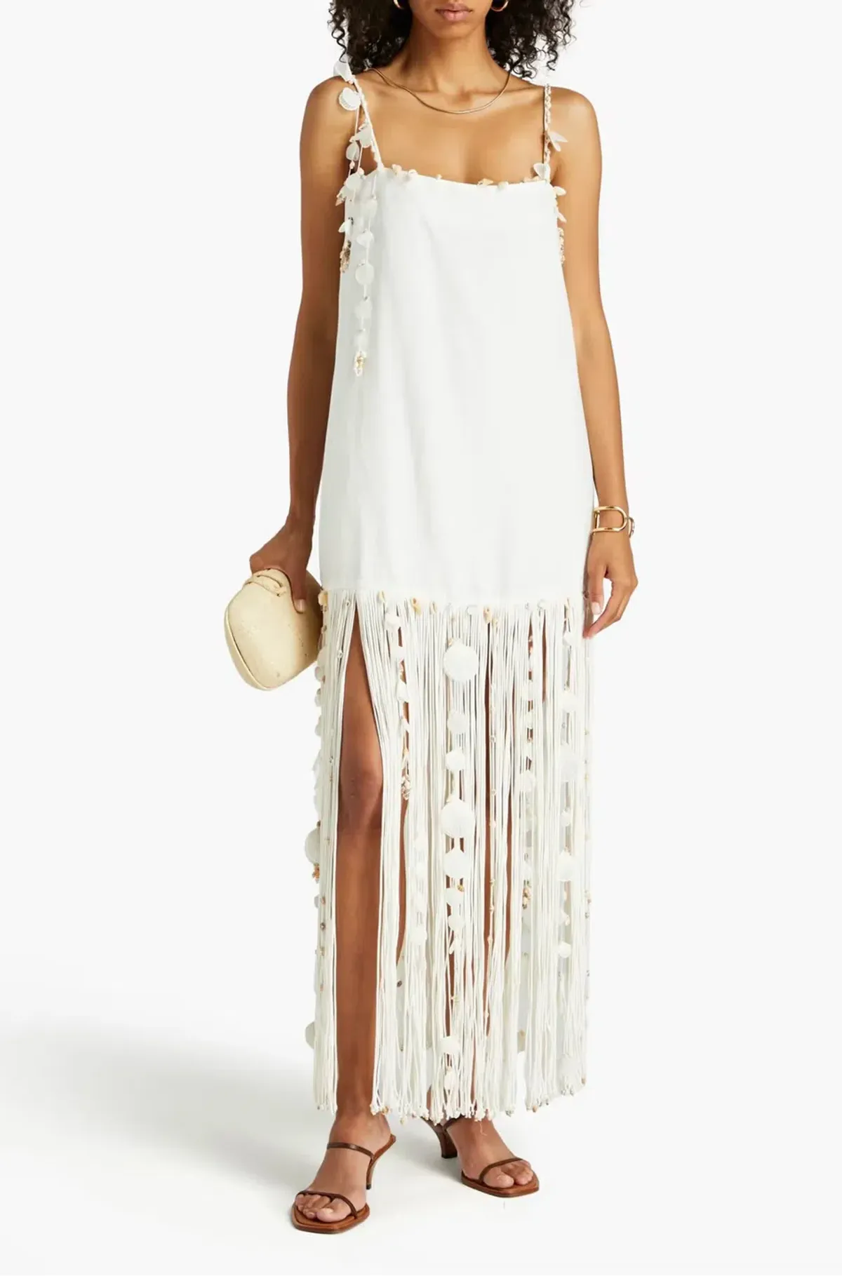 Zimmermann Postcard Fringed Embellished Linen Maxi Dress Ivory Size 0P / Au 6P for rent on The Volte - main image