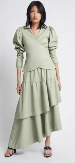 Aje Idyllic Wrap Top and Skirt Set Dusty Sage Green Size 6 for rent on The Volte - image 2