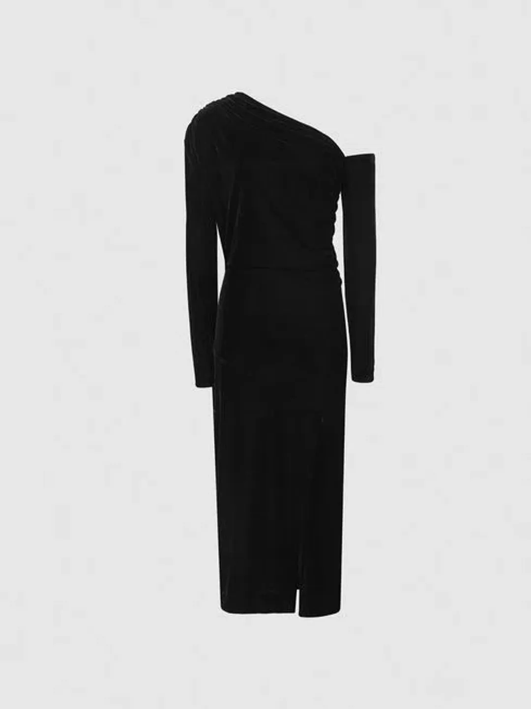 Reiss Bella Asymmetrical Neck Velvet Dress in Black Size AU 6 for rent on The Volte - main image