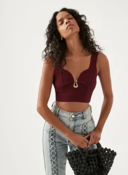 Aje Clay Sculptural Knit Bralette Burgundy Size AU 8 for rent on The Volte - image 1