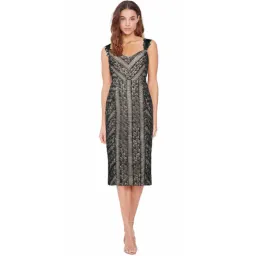 Rebecca Vallance Lou Lou Ruffle Pencil Midi Dress Lace Embroidered Black Size AU 8 for rent on The Volte - image 1