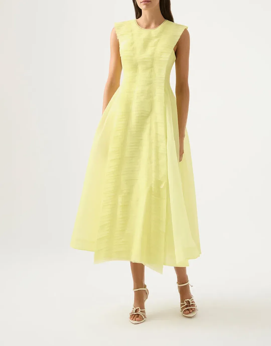 Aje Astrid Pleat Panel Midi Dress Yellow Size 8 / S for rent on The Volte - main image