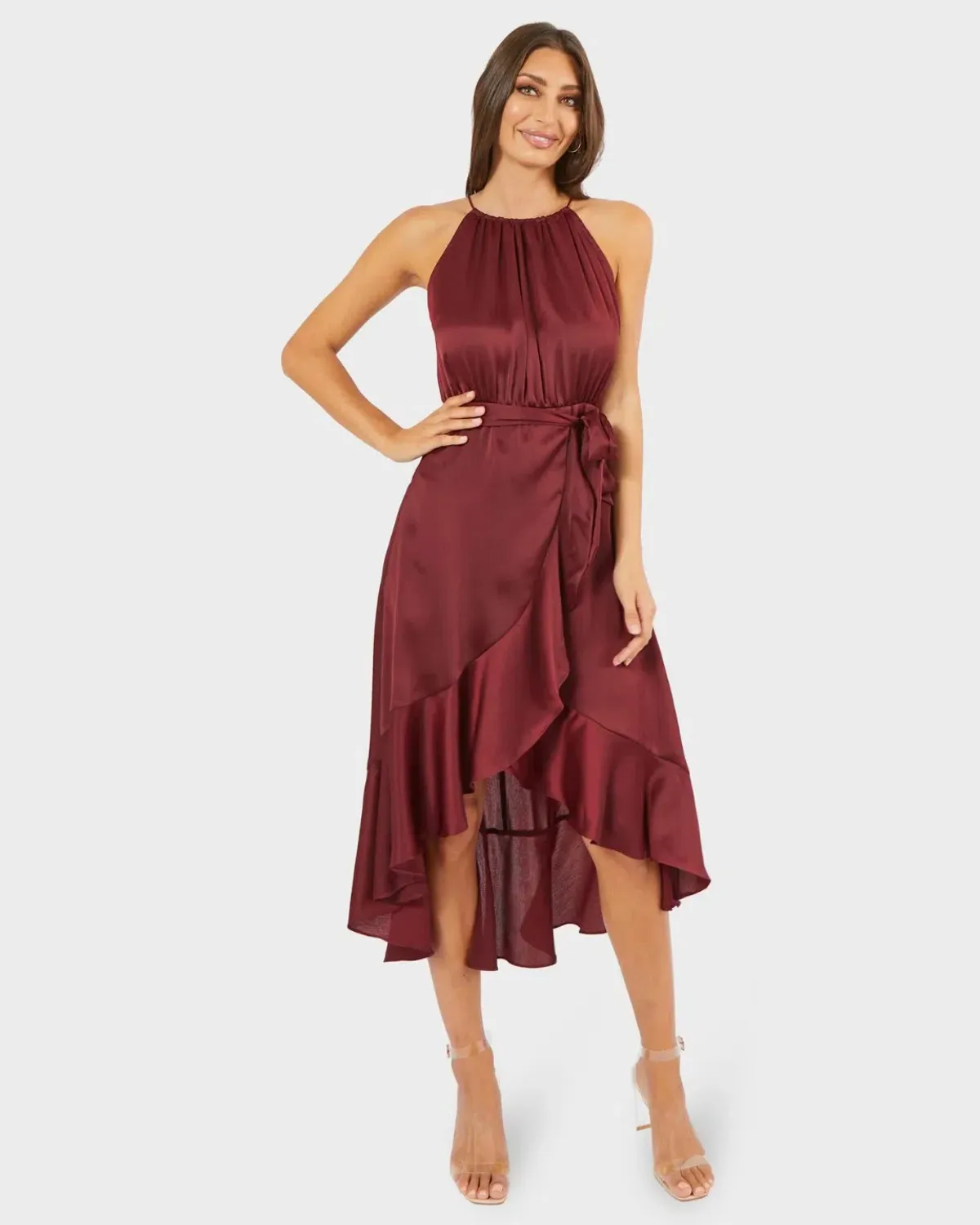 Pilgrim Honey Midi Dress Burgundy Size 8 for rent on The Volte - main image