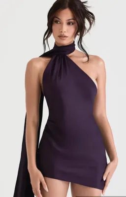 House of CB Aida Asymmetric Wrap Neck Mini Dress Night Shade Size 8 for rent on The Volte - image 2