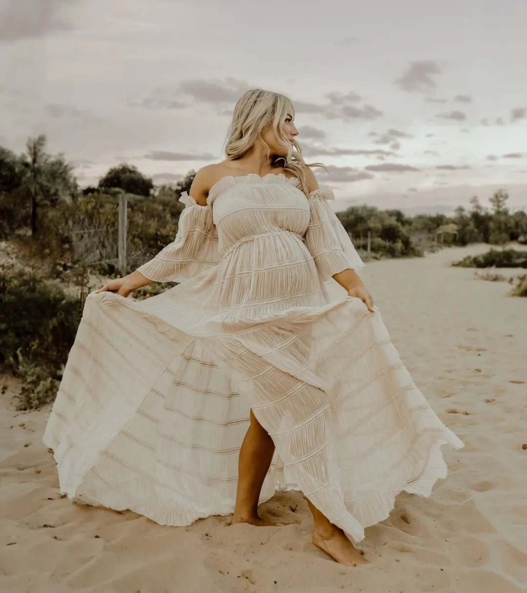 We Are Reclamation Chiffon Delight Gown Beige One Size Fits Most for rent on The Volte - main image