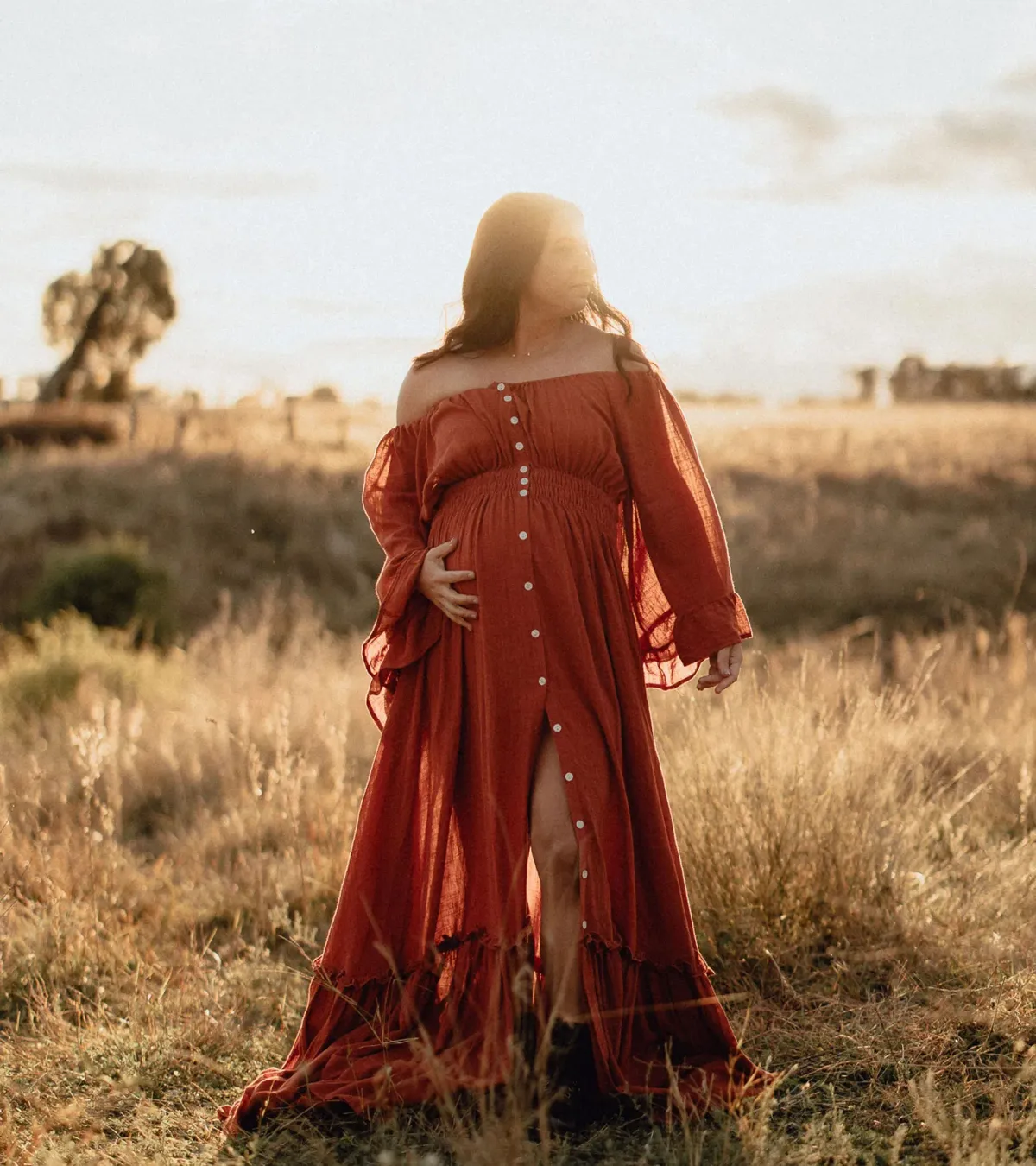 We Are Reclamation Ruffle Me Open Gown in Rust One Size Fits Most - Image 2