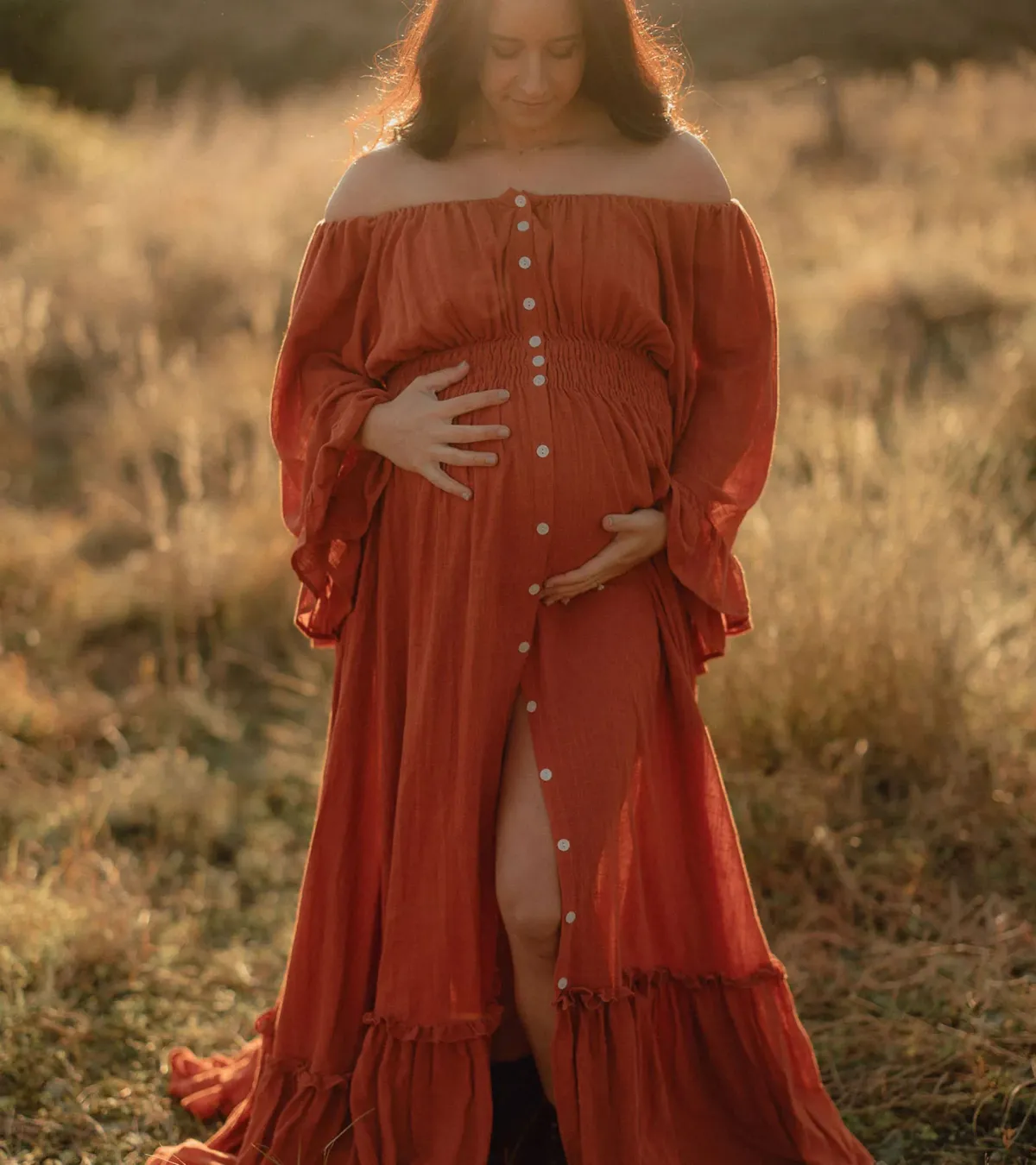 We Are Reclamation Ruffle Me Open Gown in Rust One Size Fits Most - Image 4