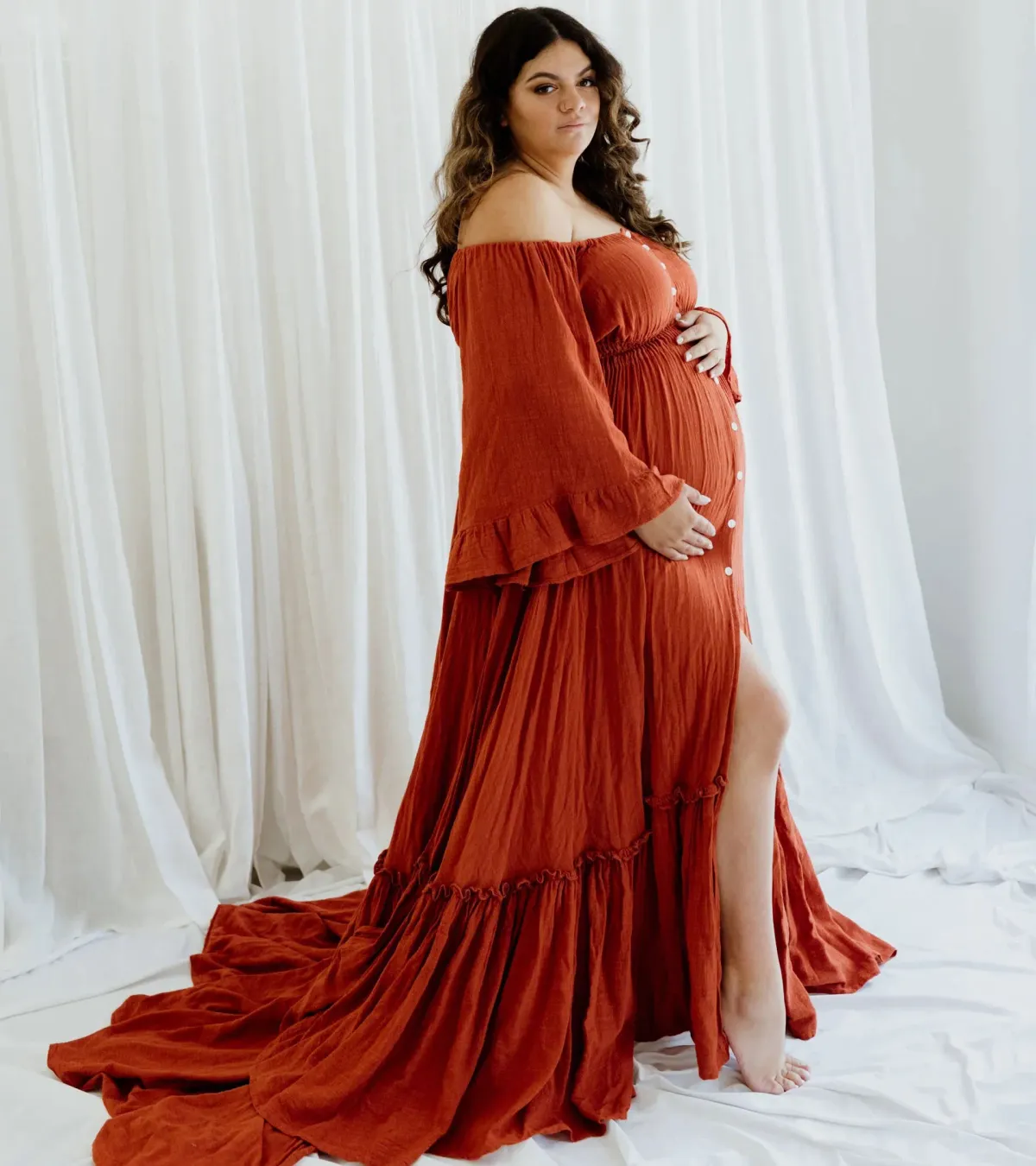 We Are Reclamation Ruffle Me Open Gown in Rust One Size Fits Most - Image 14