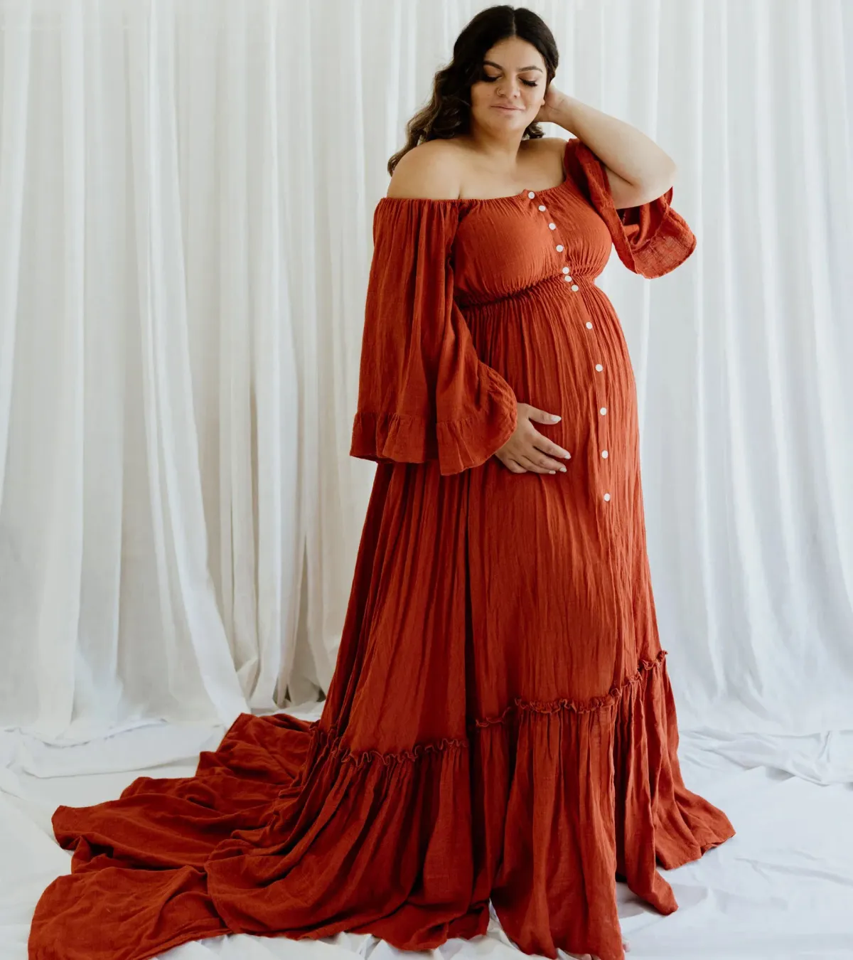 We Are Reclamation Ruffle Me Open Gown in Rust One Size Fits Most - Image 1