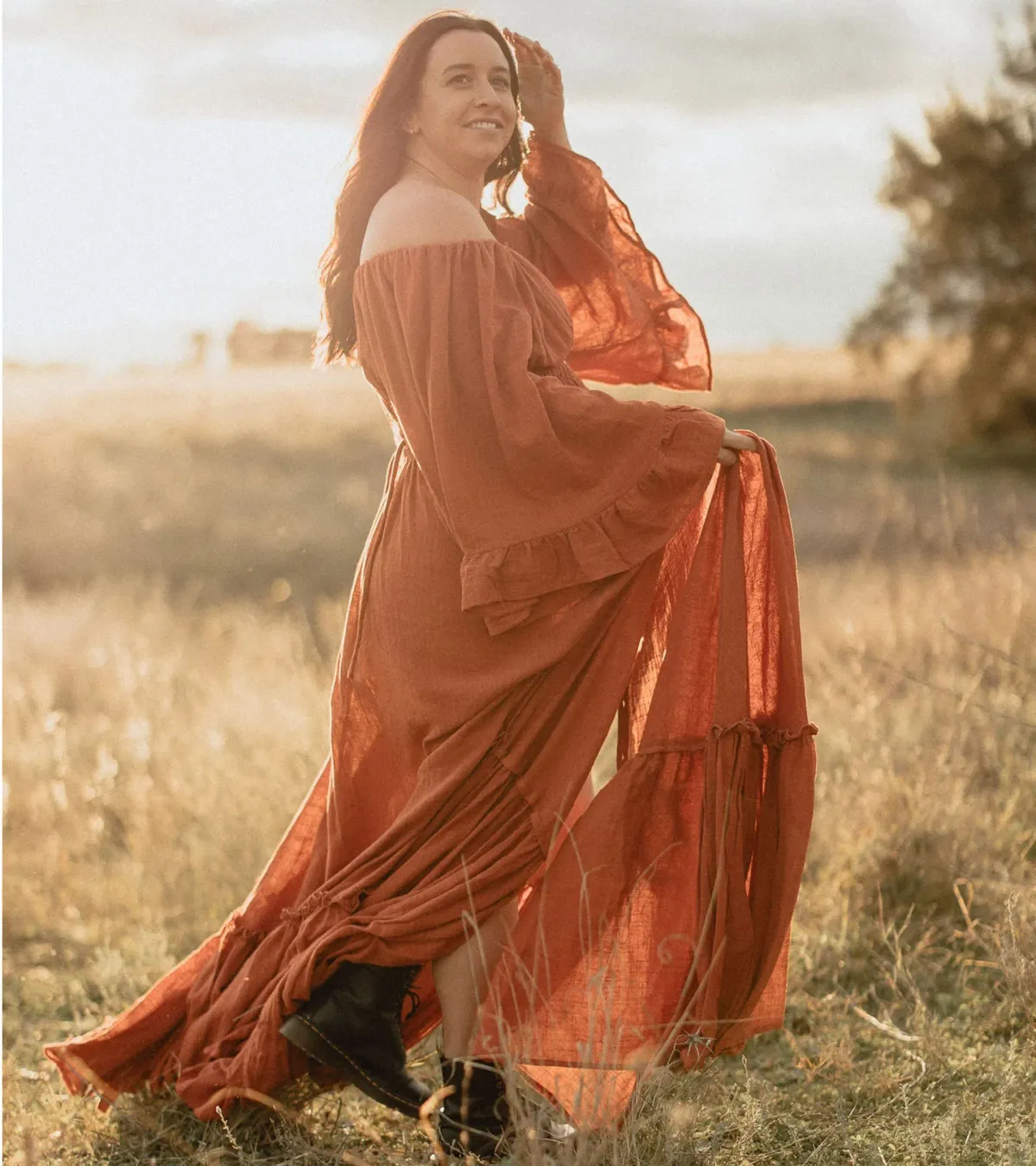 We Are Reclamation Ruffle Me Open Gown in Rust One Size Fits Most - Image 9
