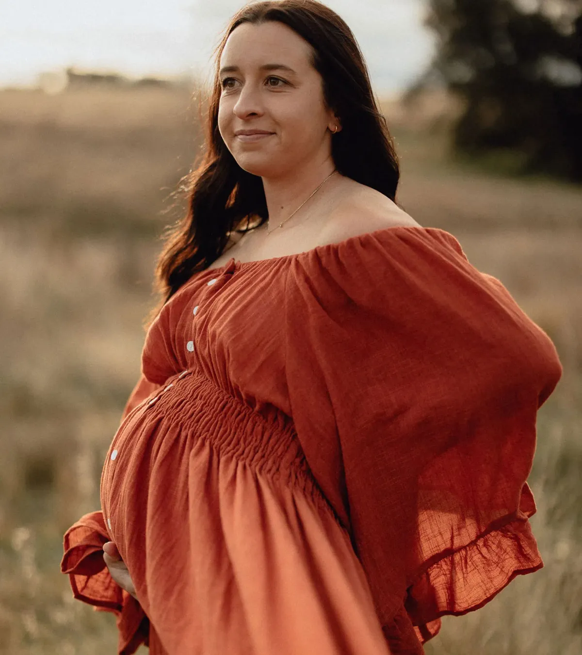 We Are Reclamation Ruffle Me Open Gown in Rust One Size Fits Most - Image 5
