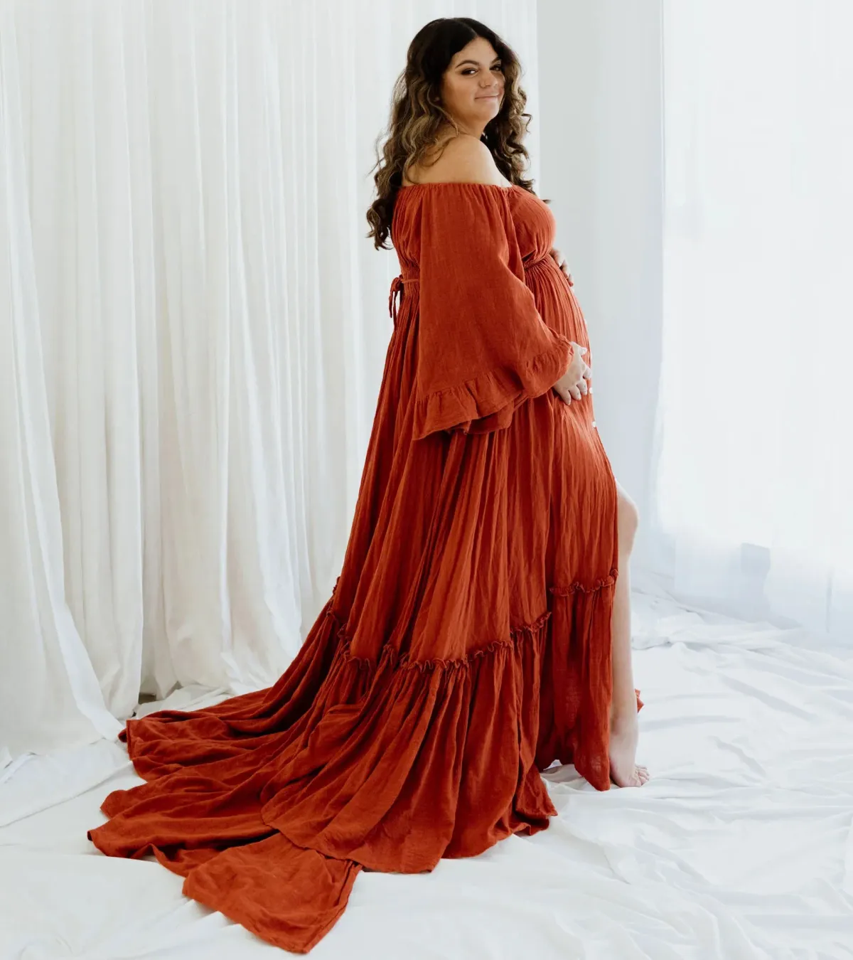 We Are Reclamation Ruffle Me Open Gown in Rust One Size Fits Most - Image 12