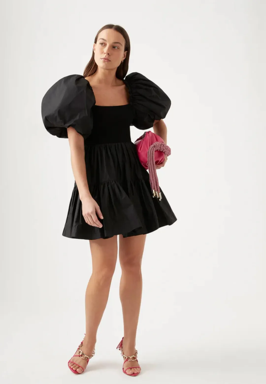 Aje Casa Puff Sleeve Mini Dress Black Size AU 8 for rent on The Volte - main image