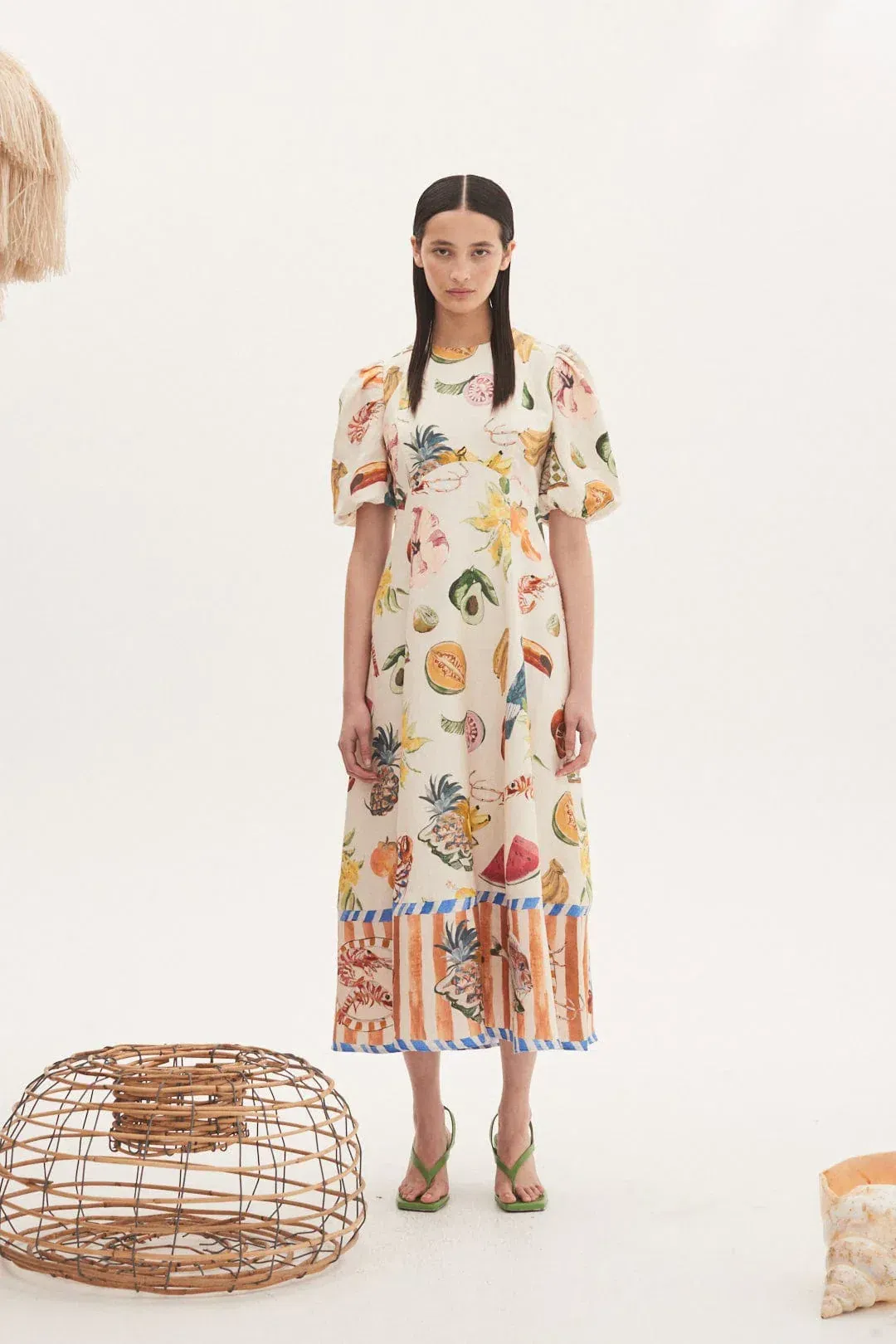 Alemais Theo Midi Dress Puff Sleeve White Size AU 10 for rent on The Volte - main image