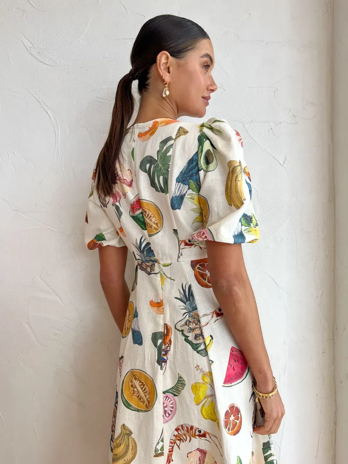 Alemais Theo Midi Dress Puff Sleeve White Size AU 10 - Image 3