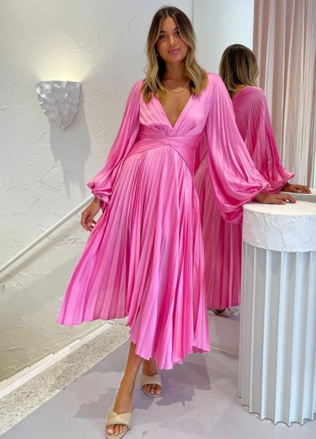Acler Palms Midi Dress Confetti Pink Size AU 10 for rent on The Volte - main image