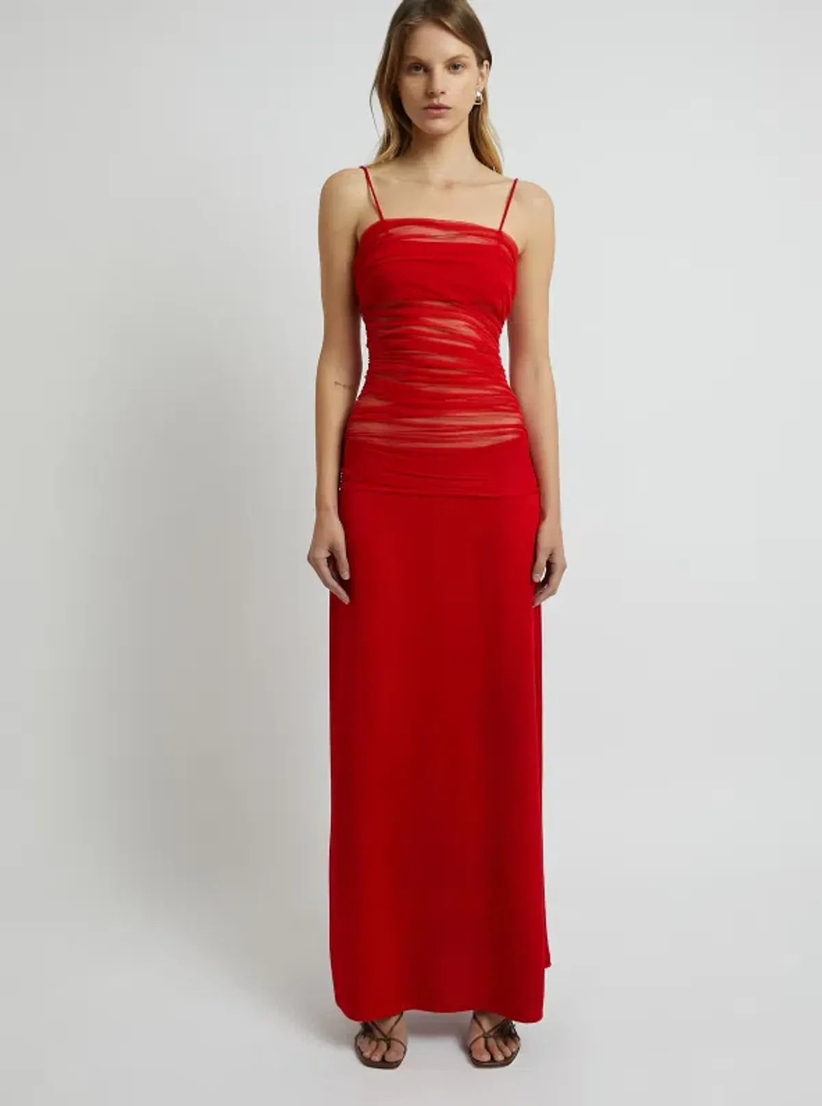 Christopher Esber Contrast Sheer Panel Dress Rubrum Red Size AU 8 for rent on The Volte - main image