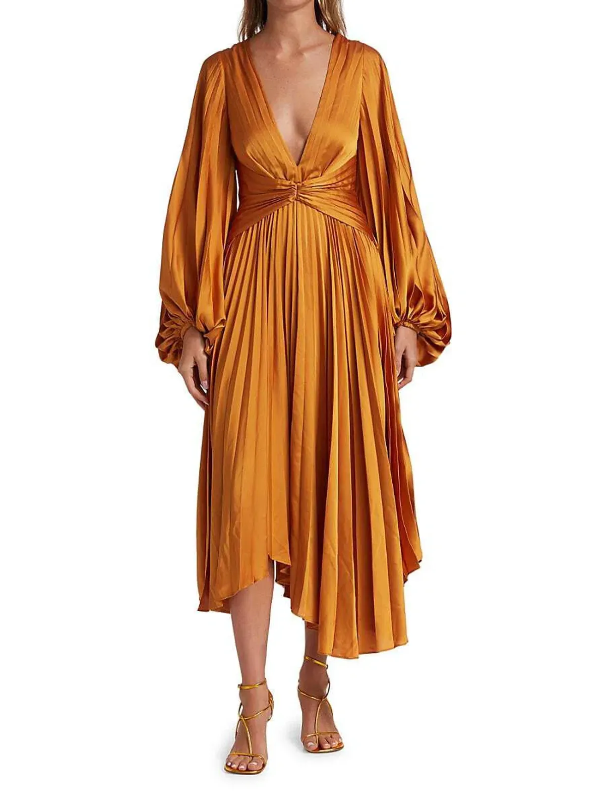 Acler Palms Midi Dress Turmeric Orange Size AU 10 for rent on The Volte - main image