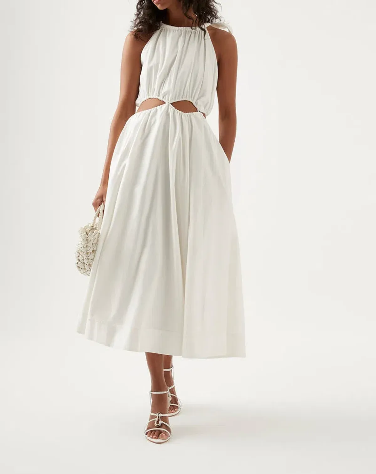 Aje Henriette Tie Strap Midi Dress Ivory Size 8 / S - Image 1