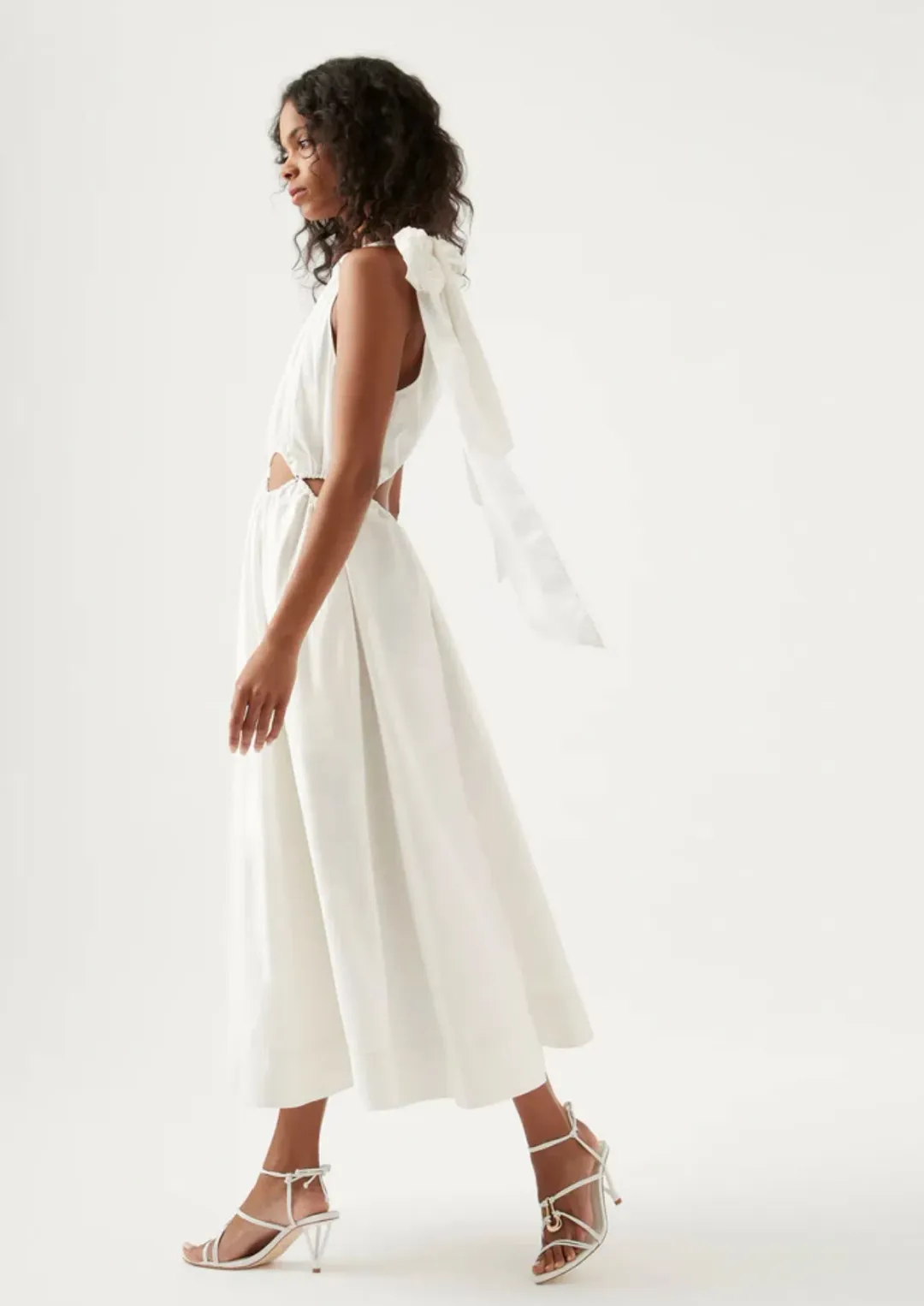 Aje Henriette Tie Strap Midi Dress Ivory Size 8 / S for rent on The Volte - main image
