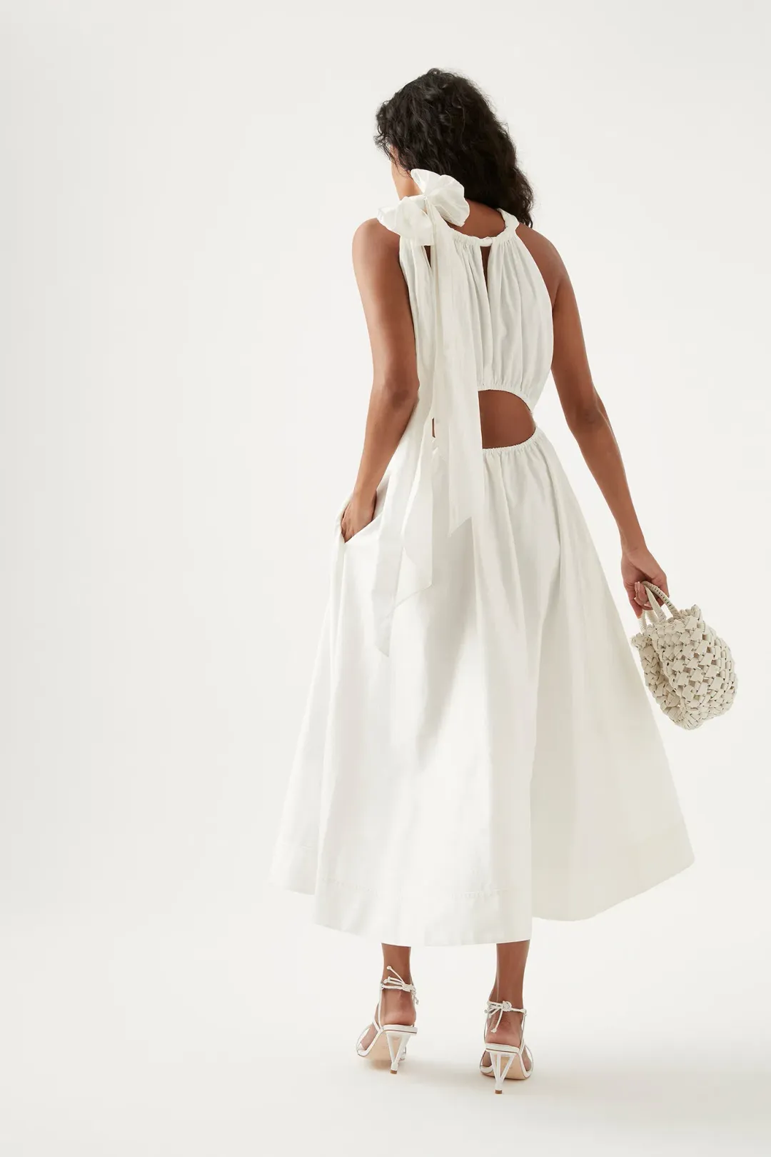 Aje Henriette Tie Strap Midi Dress Ivory Size 8 / S for rent on The Volte - main image