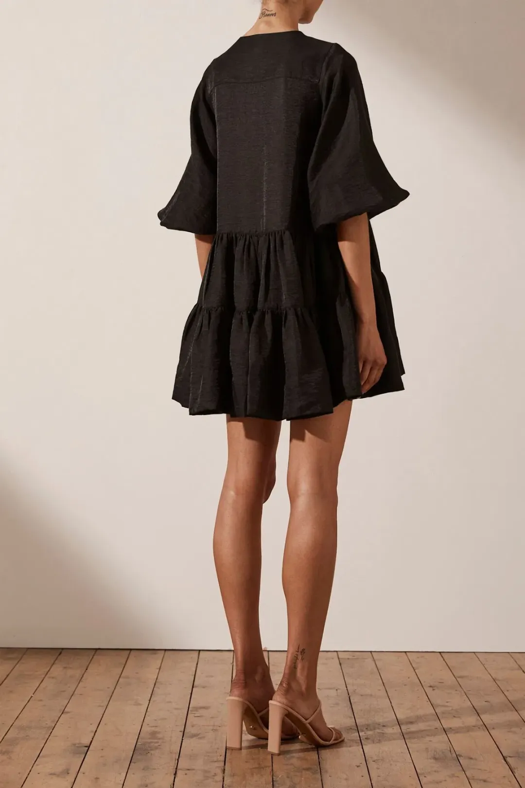 Shona Joy Margaux Tuxedo Shirt Mini Dress Black Size 6 for rent on The Volte - main image
