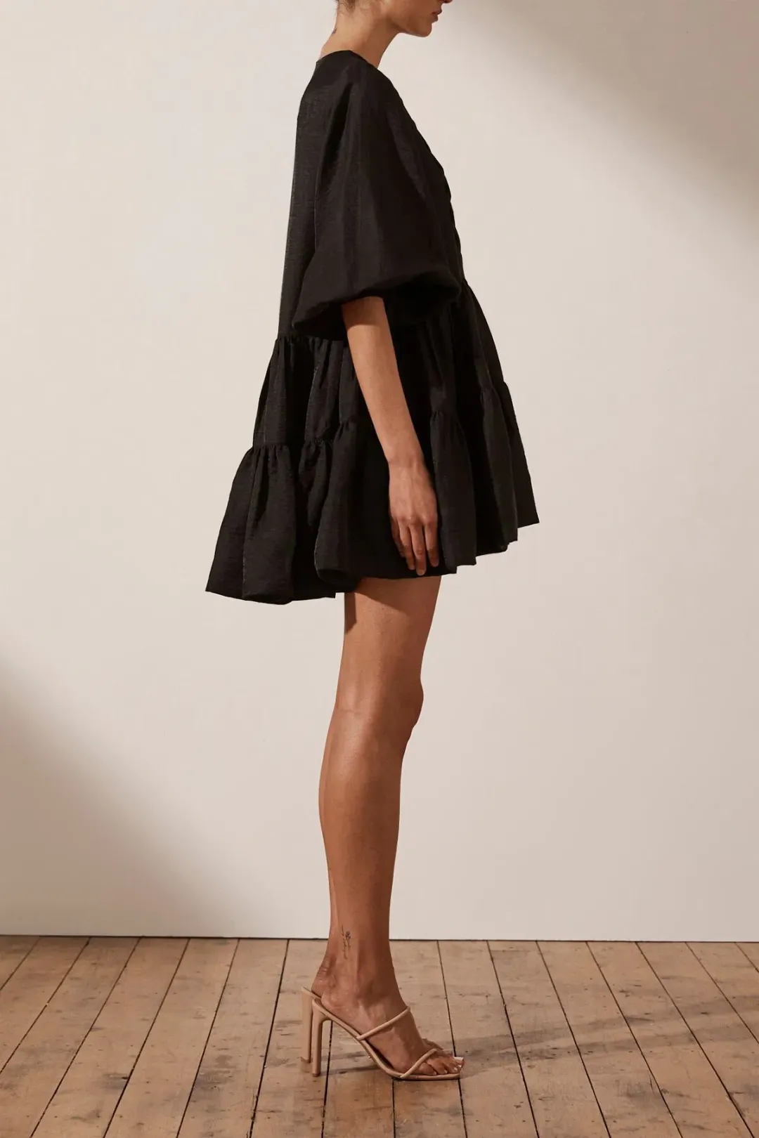 Shona Joy Margaux Tuxedo Shirt Mini Dress Black Size 6 for rent on The Volte - main image