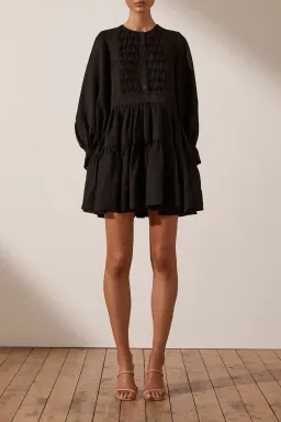 Shona Joy Margaux Tuxedo Shirt Mini Dress Black Size 6 for rent on The Volte - image 1