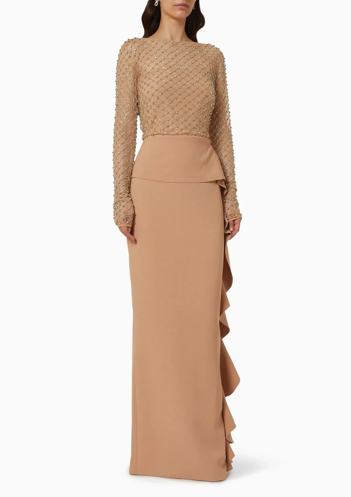 Rachel Gilbert Estelle Ruffle Gown Nude Size AU 18 - Image 1