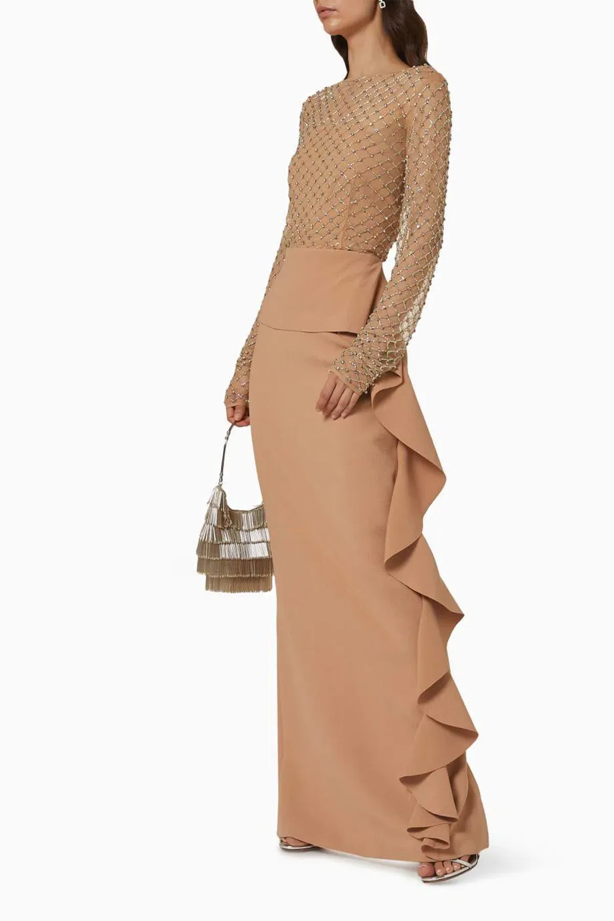 Rachel Gilbert Estelle Ruffle Gown Nude Size AU 18 - Image 2