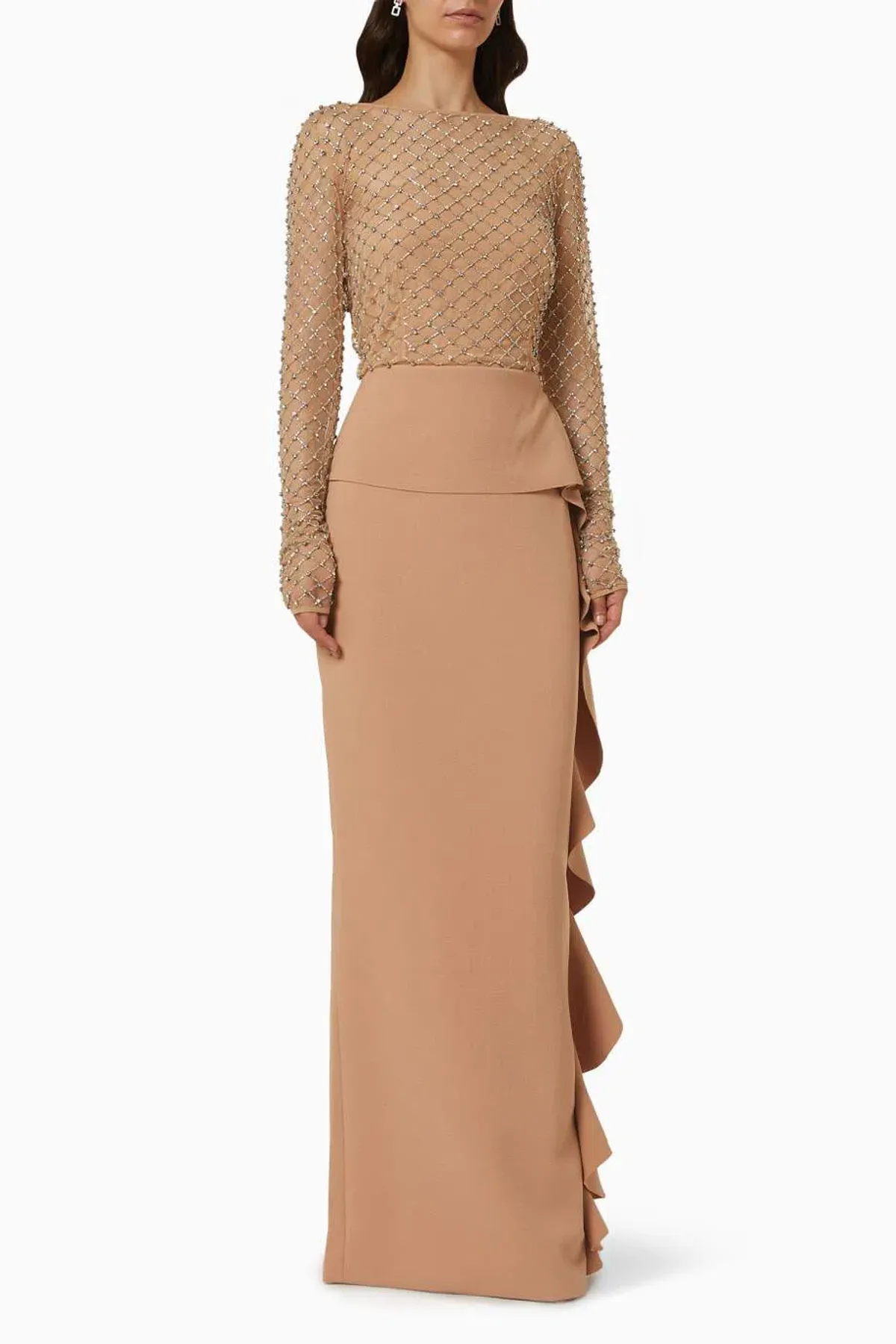 Rachel Gilbert Estelle Ruffle Gown Nude Size AU 18 - Image 4