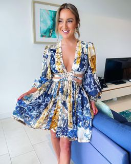 Zimmermann Aliane Cut Out Short Dress Patchwork Floral Size 0 / AU 8 for rent on The Volte - image 3