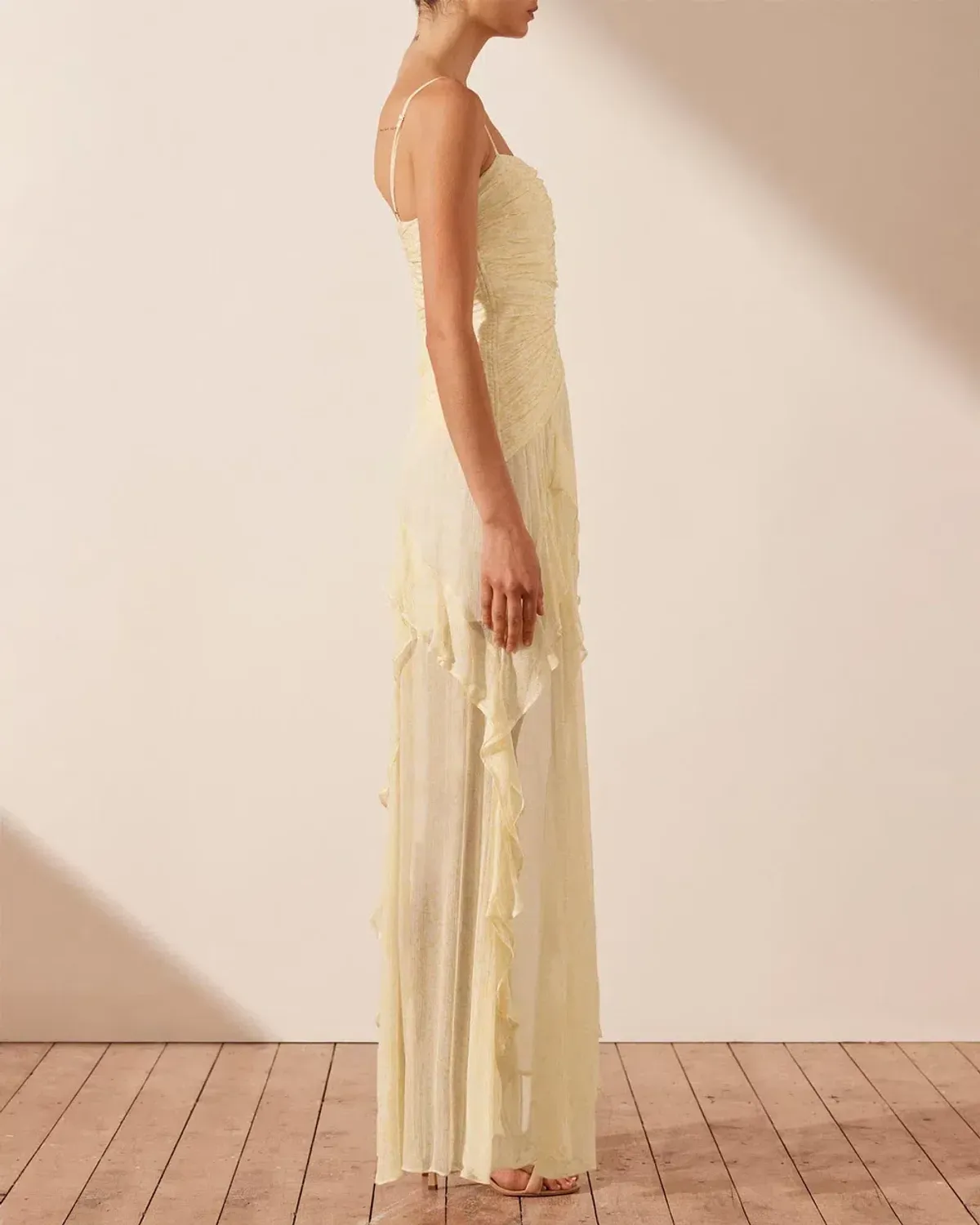 Shona Joy Gina Ruched Frill Maxi Dress in Limoncello Size 6 - Image 2