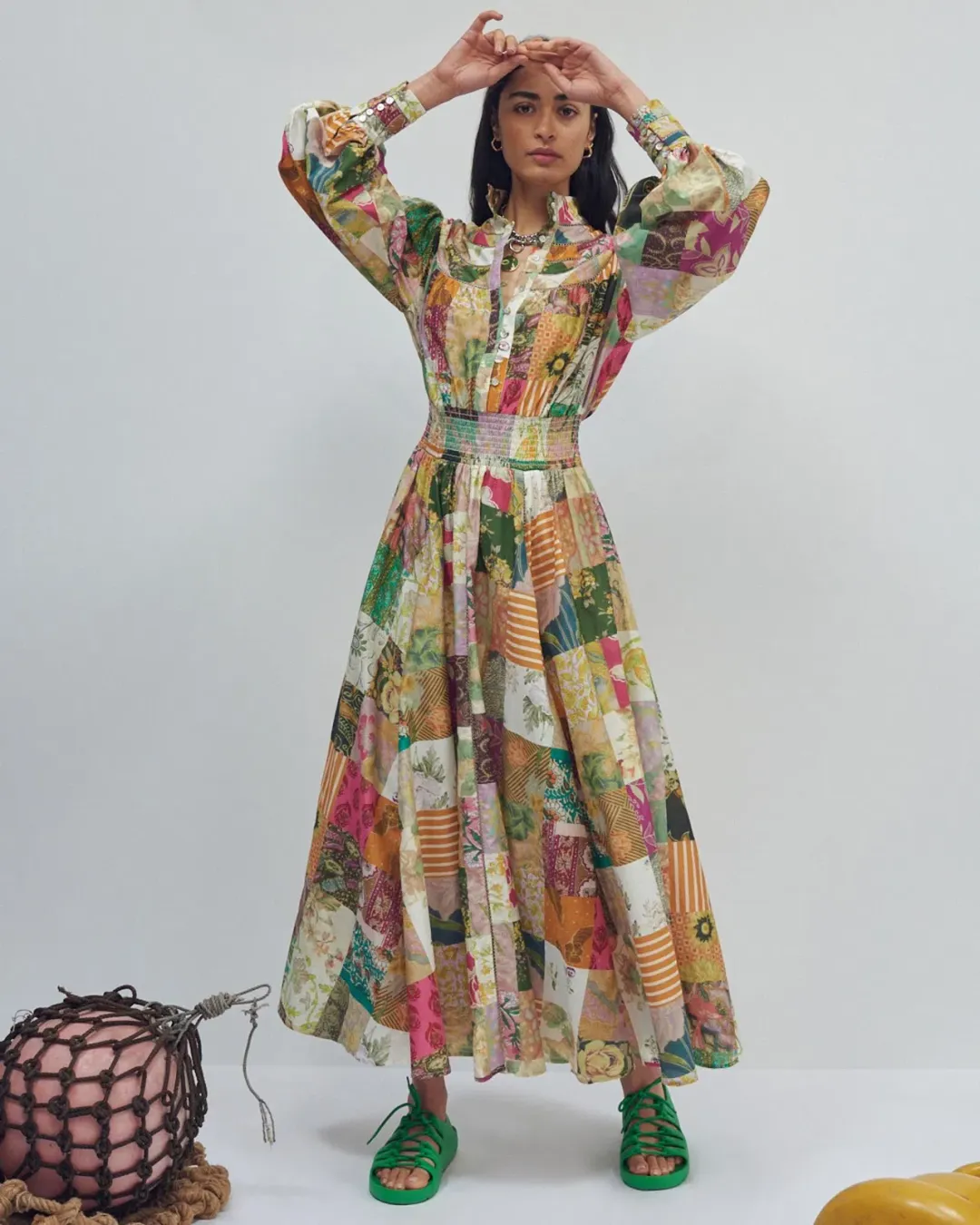 Alemais Hattie Patchwork Midi Dress Multi Print Size 8 for rent on The Volte - main image