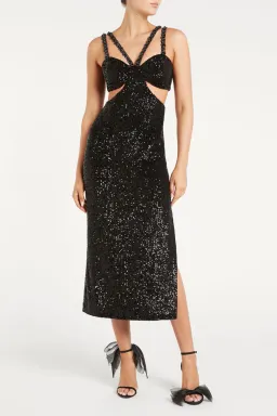 Rebecca Vallance Missing Hours Cut Out Midi Dress Black Size 4 for rent on The Volte - image 1